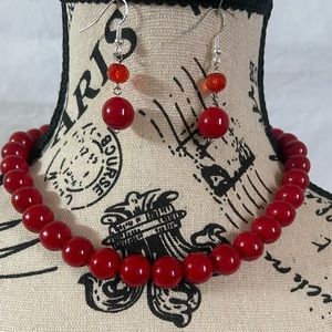 Vintage Red Crimson Bead Necklace & Earring 🔴